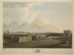 Calcutta sett fra Fort William i 1807. Utgitt av Edward Orne.