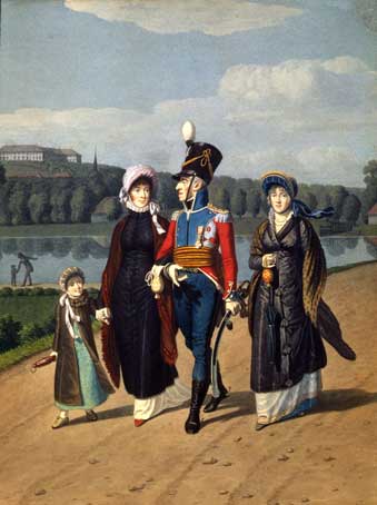 Frederik 6. med familie på spasertur i Frederiksberg Have ca. 1813. Kilde: Stortinget 1905.