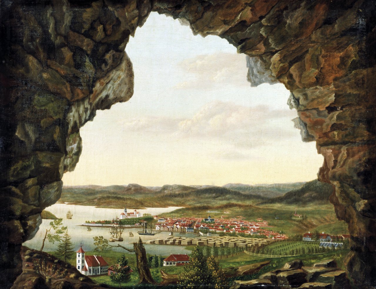 Utsikt fra Ekeberg. Botanisk hage i forgrunnen til høyre. Maleri av Peder Andersen Balke, trolig fra begynnelsen av 1820-tallet. Original ved Oslo museum.