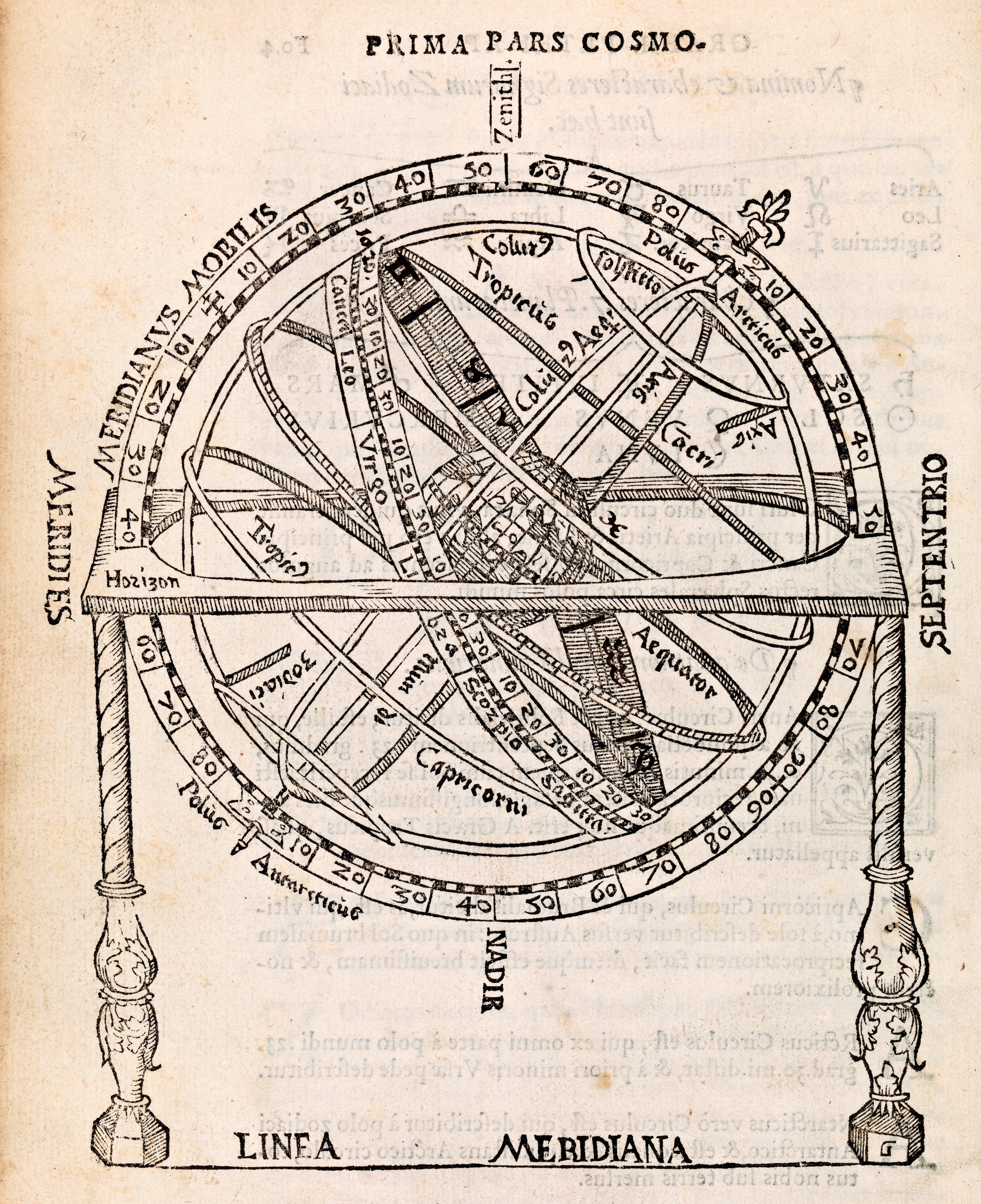 Peter Apian, Prima Pars Cosmo i Cosmographia, 1550. Nasjonalbiblioteket.